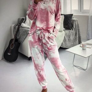 Pink and white Tie-Dye top and joggers Size M
